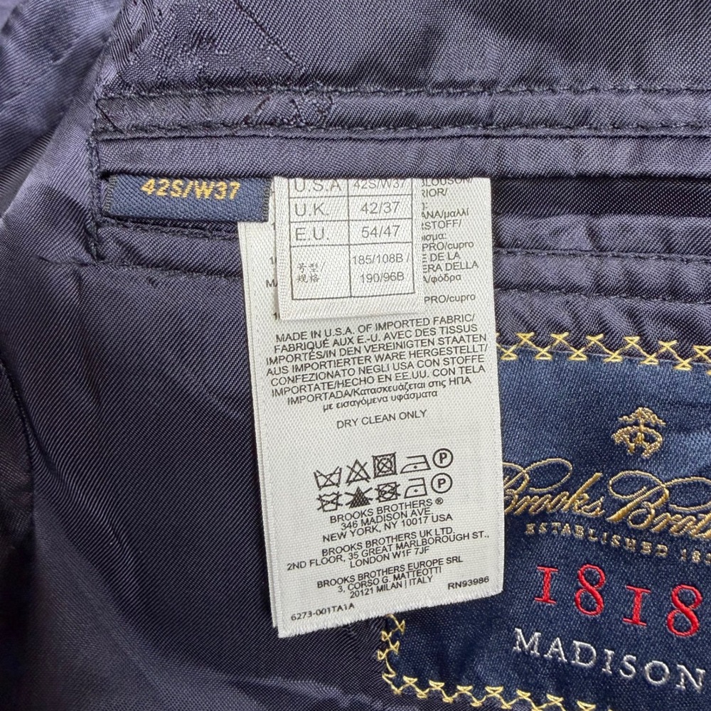 Brooks Brothers 1818 Madison Saxon Wool Blazer 42S Blue Micro‎ Check Sport Coat - Picture 3 of 10